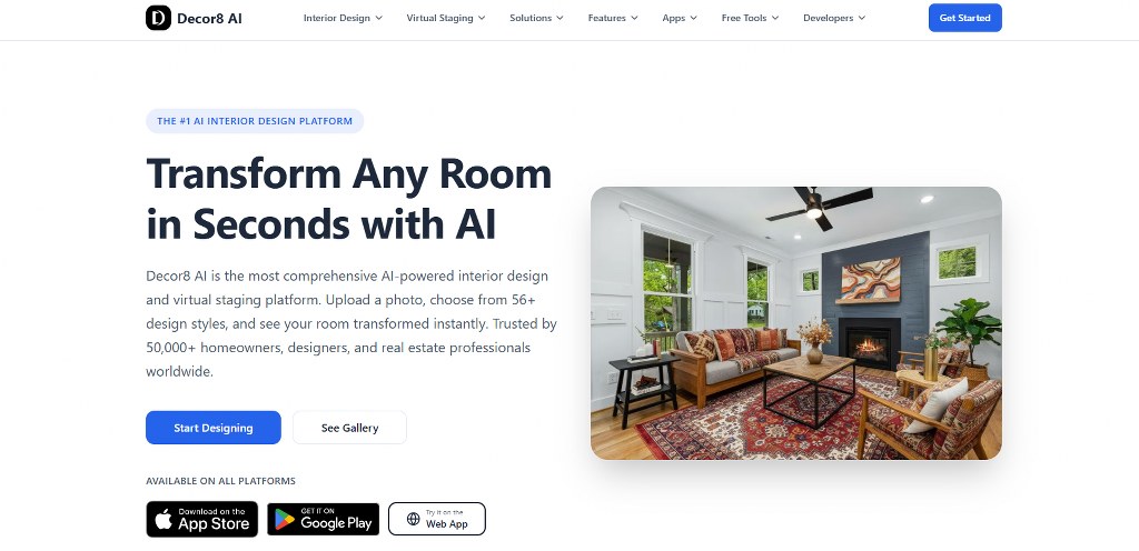 Decor8s AI website homepage.