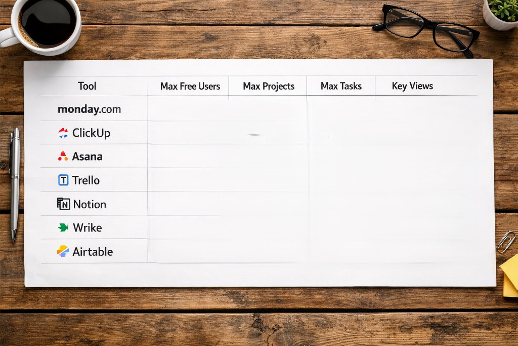 Different task management tools on a piece of paper.
