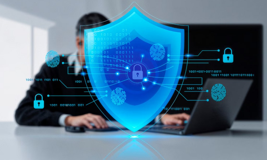 Encryption and network security illustration.