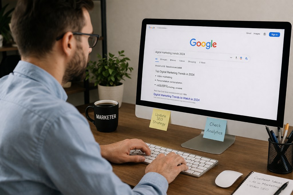 Focused digital marketing workspace scene.