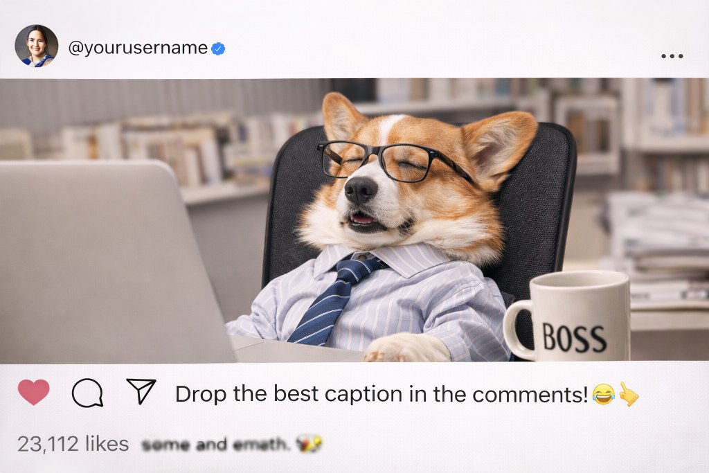 Funny Instagram post inviting users to comment their best caption.