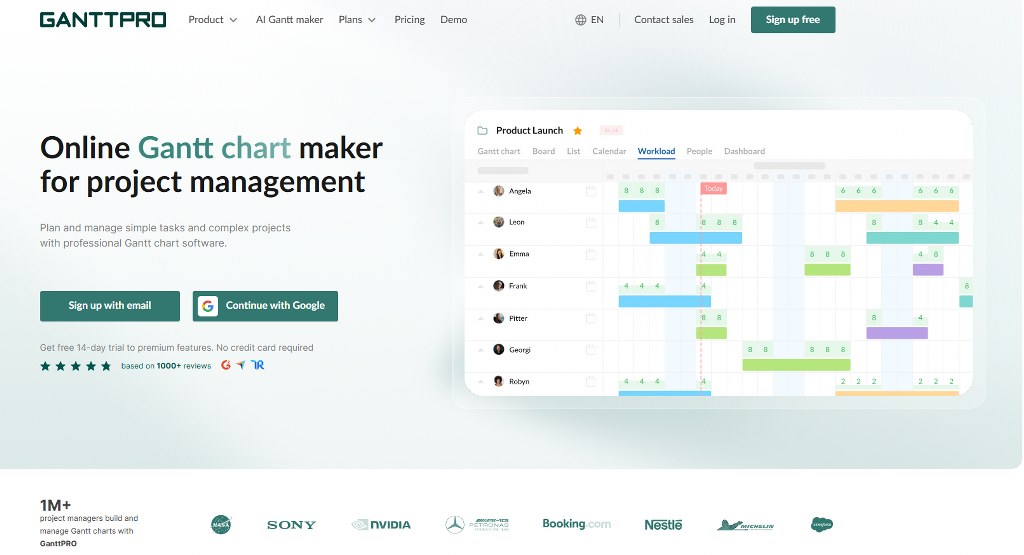 GanttPro's website homepage.
