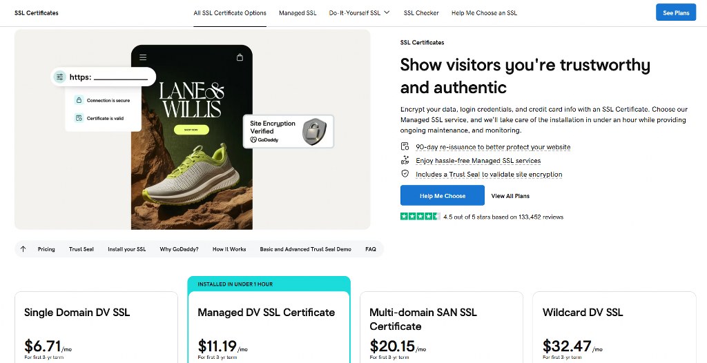 Getting SSL certificates on GoDaddy.