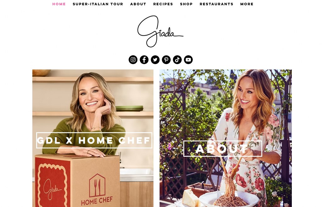 Giada's website homepage.