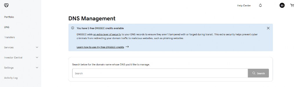 GoDaddy's DNS management page.