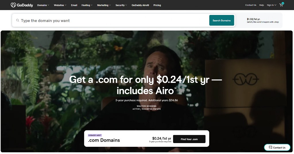 GoDaddy's website homepage.