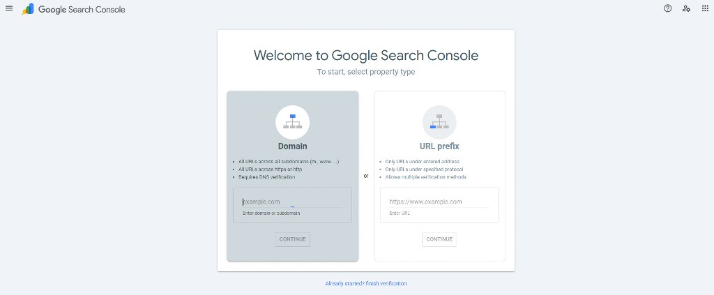 Google Search Console website for confirming your site's existence.