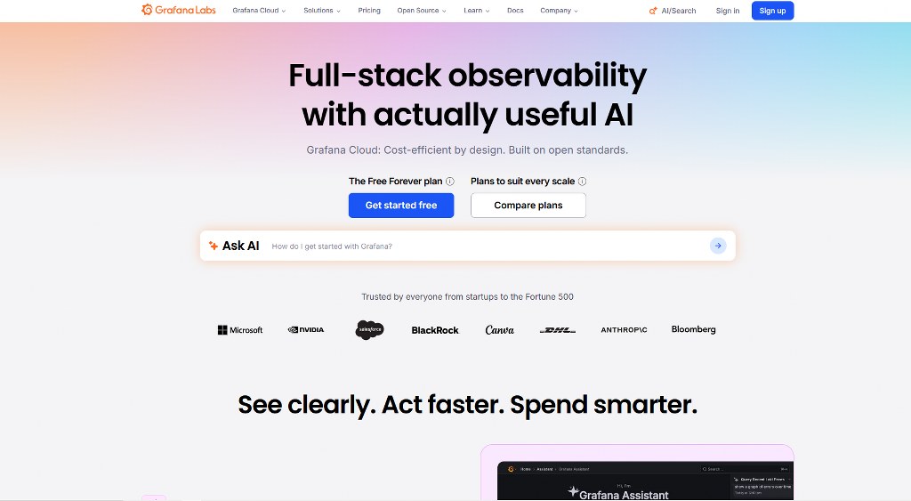 Grafana's website homepage.