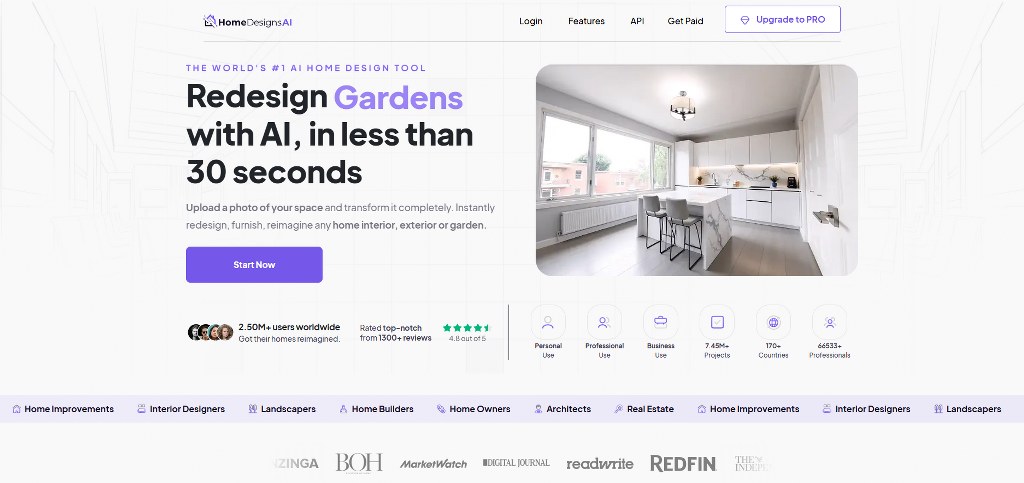 HomeDesigns AI website.