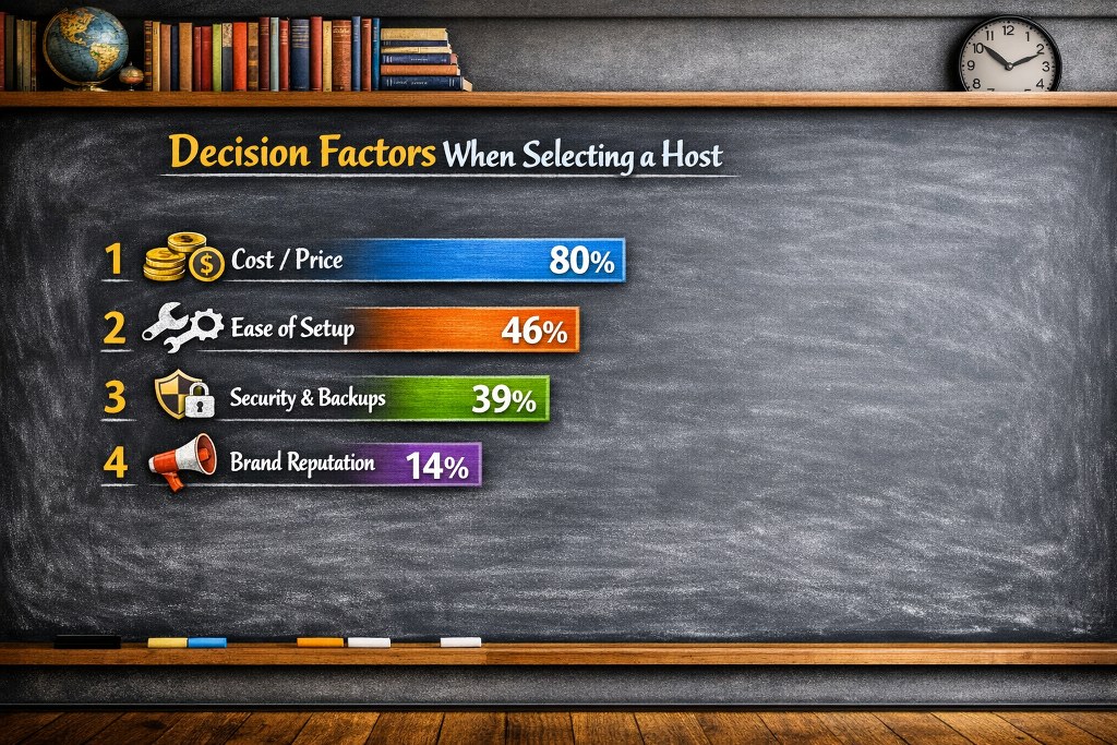 Horizontal bars showing the ranking of factors to be considered when selecting a host.
