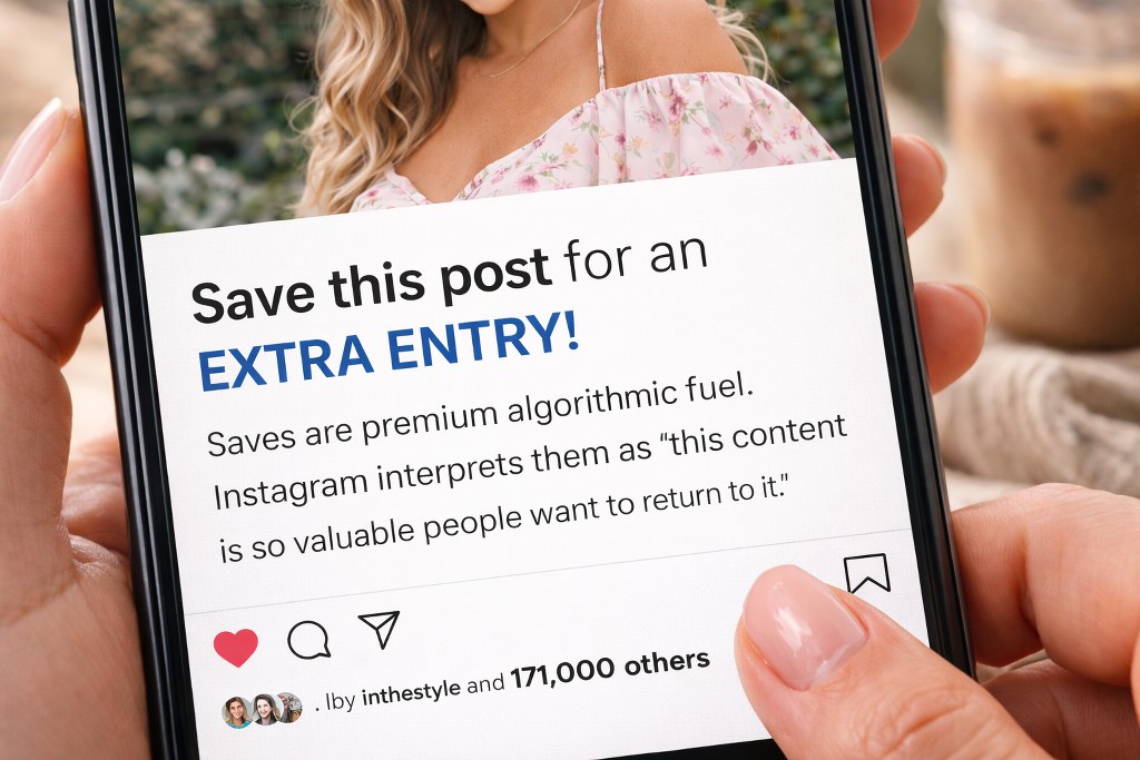 Instagram user saving a post to bookmark it for later.