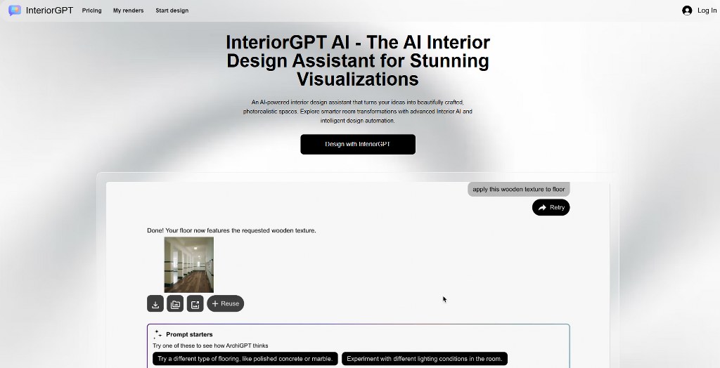 InteriorGPT AI website homepage.