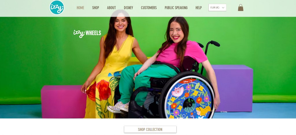 Izzy Wheels website homepage.
