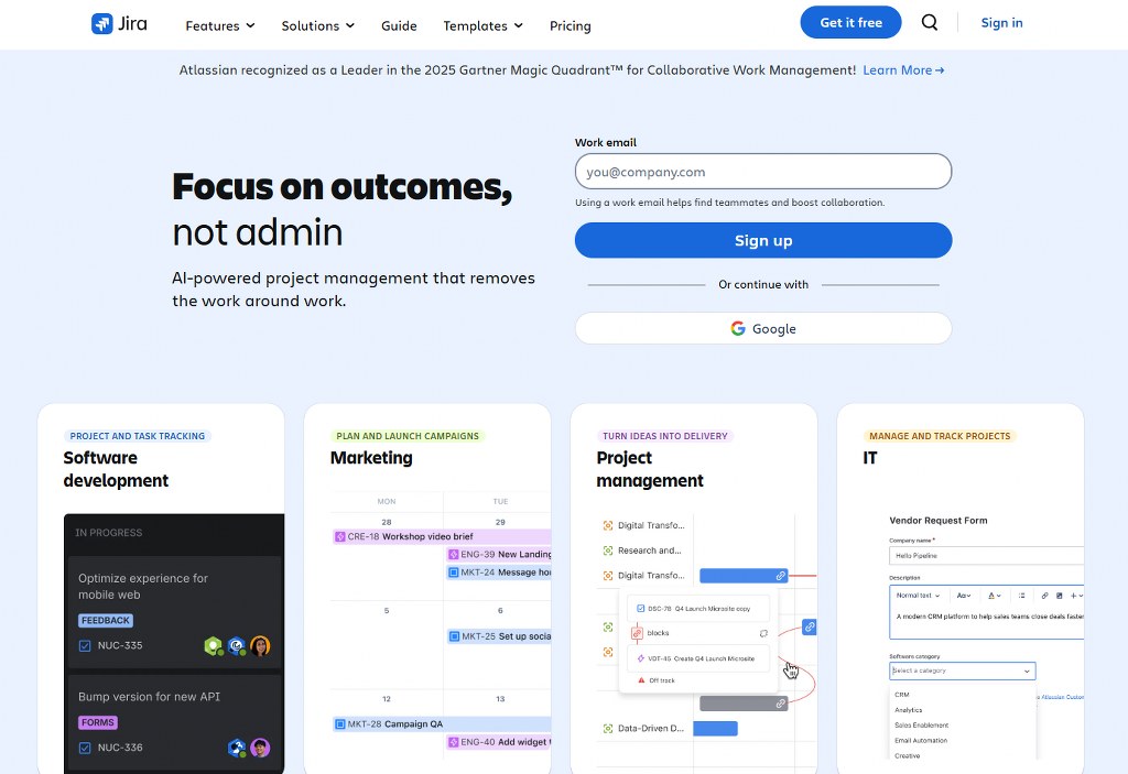 Jira's website homepage.