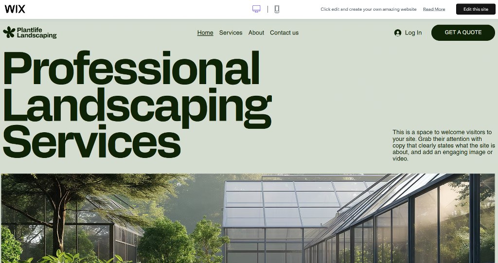 Landscaping services template on Wix.