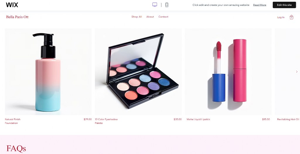 Luxury Beauty Supply Store template on Wix.