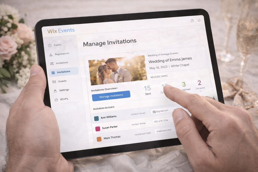Managing wedding invitations on Wix Events.