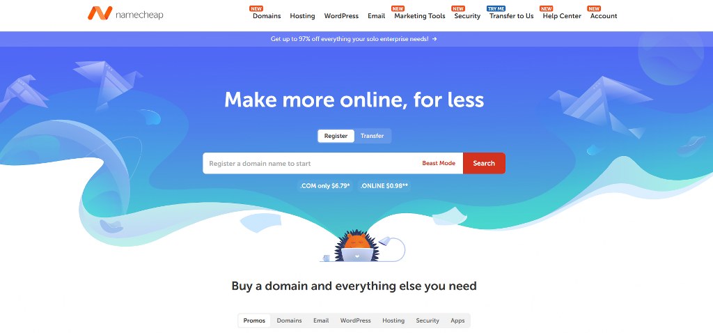 Namecheap's website.