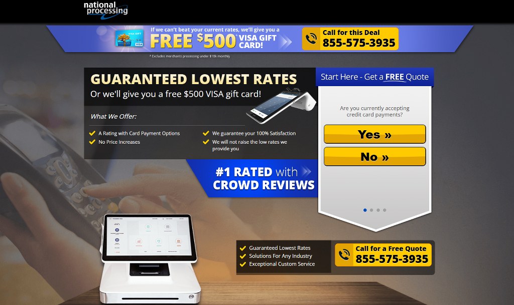 National Processing website homepage.