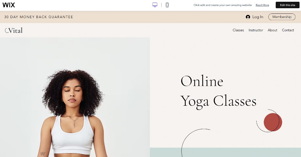 Online Yoga Classes template on Wix.