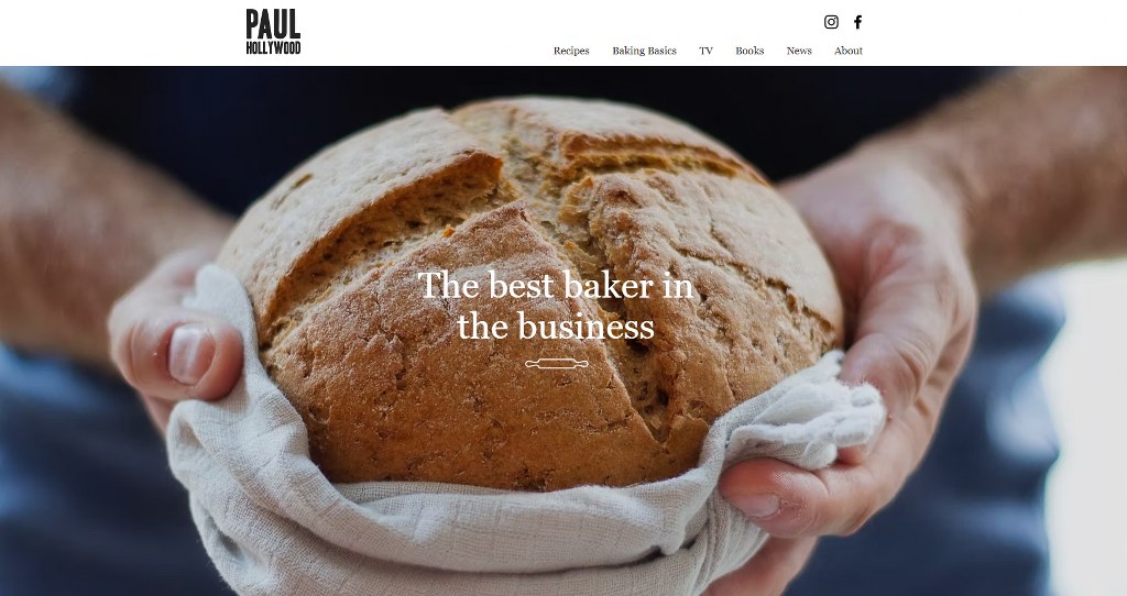 Paul Hollywood's website homepage.