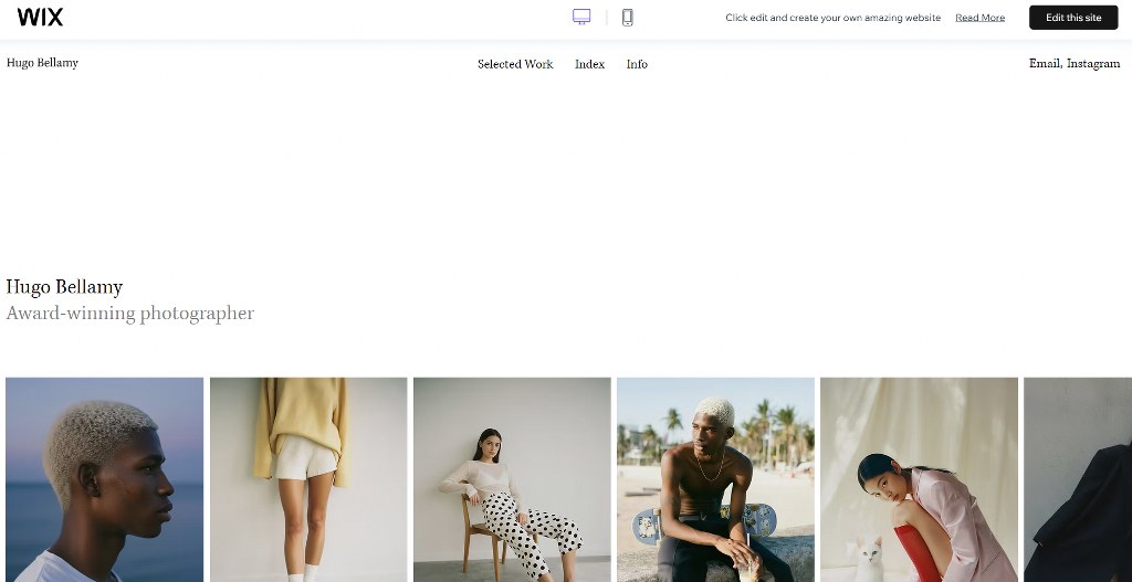 Photographer portfolio on Wix.