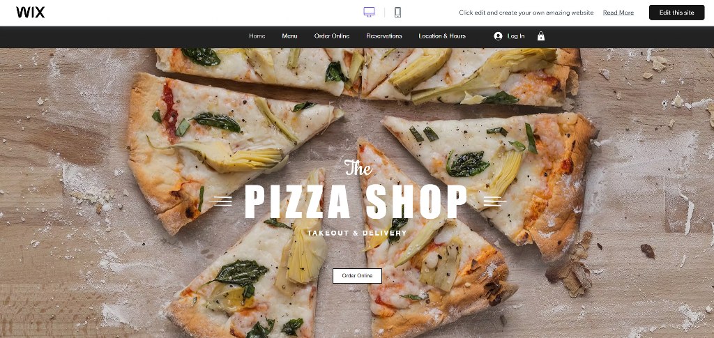 Pizza Shop template on Wix.