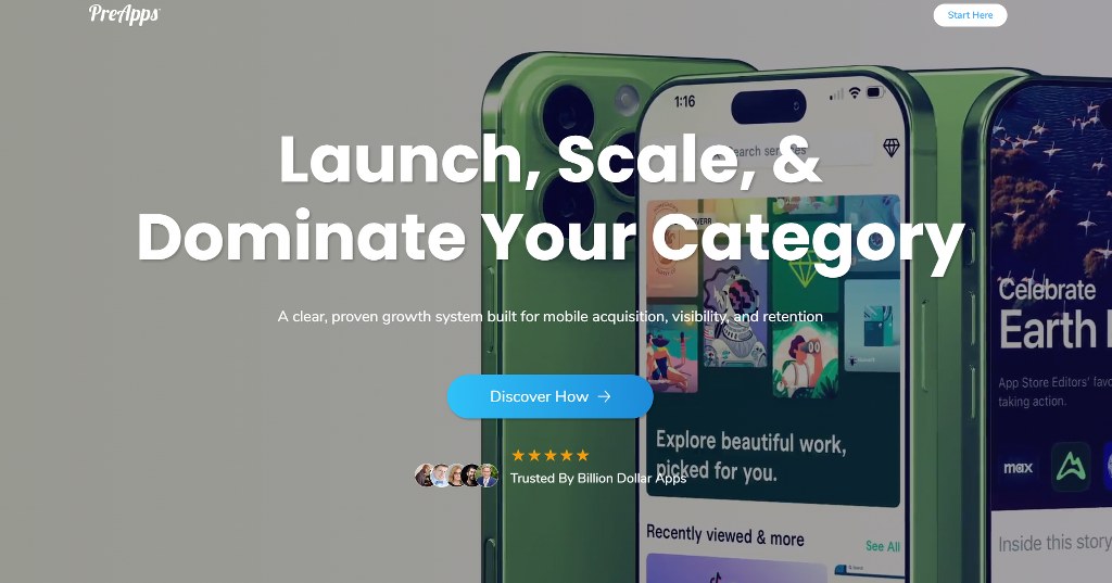 PreApps website homepage.
