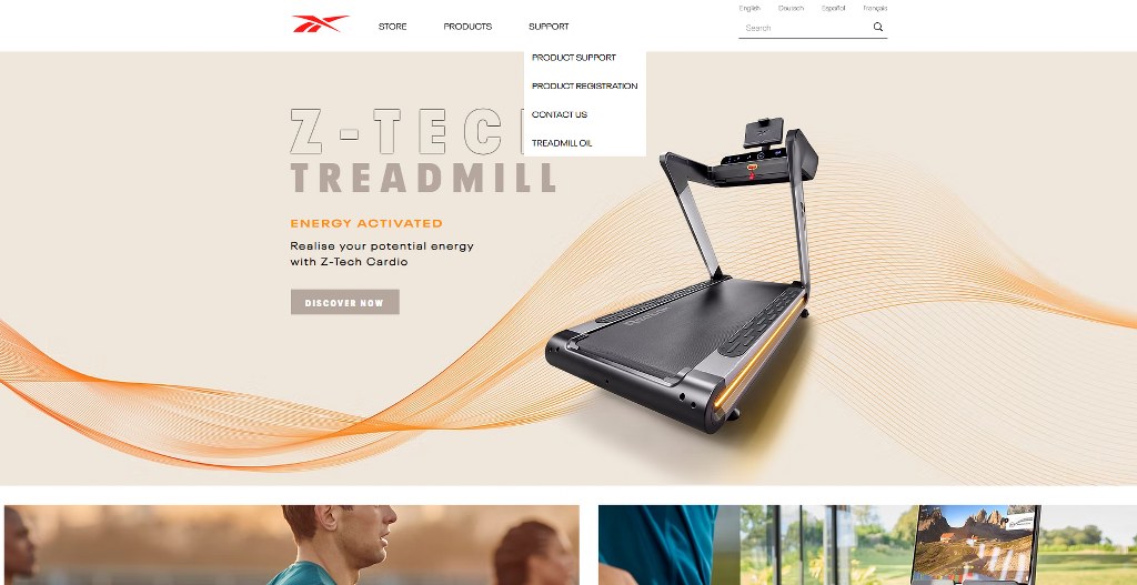 Reebok Fitness website homepage.