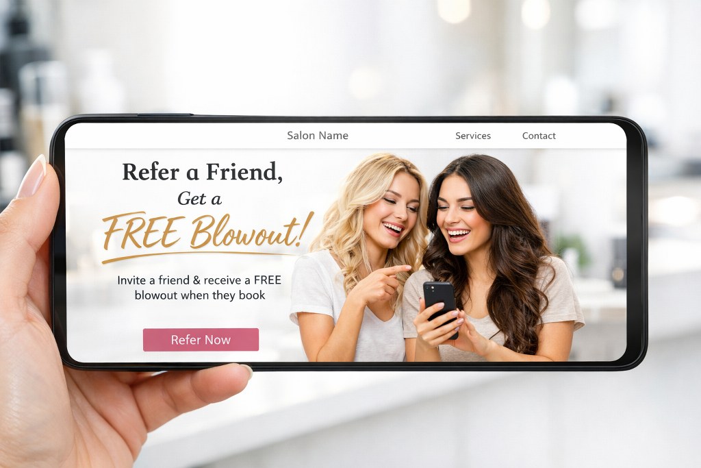 'Refer a friend' message on a salon website.