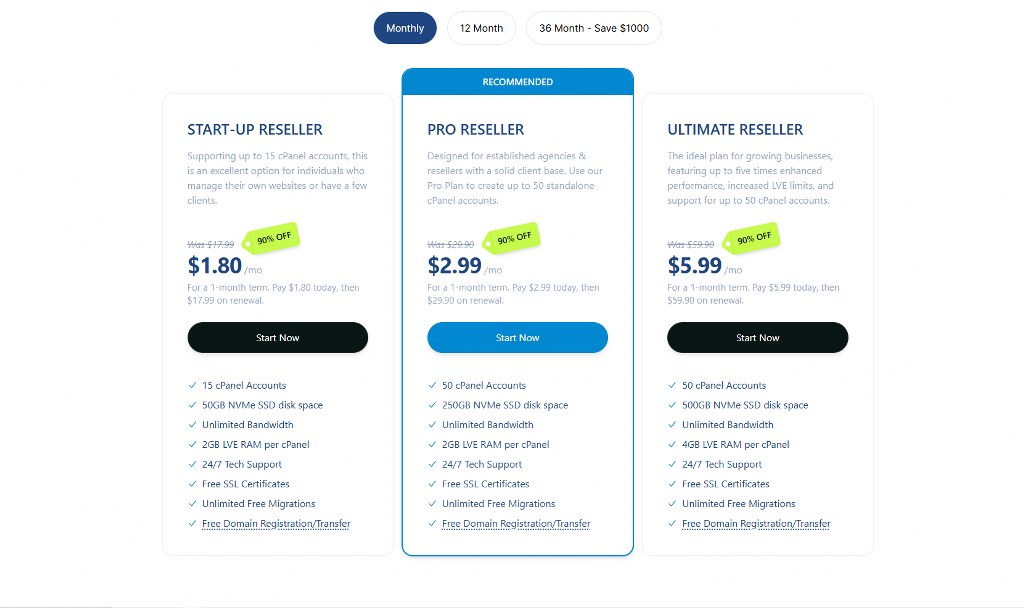 Reseller Hosting plans on Verpex.