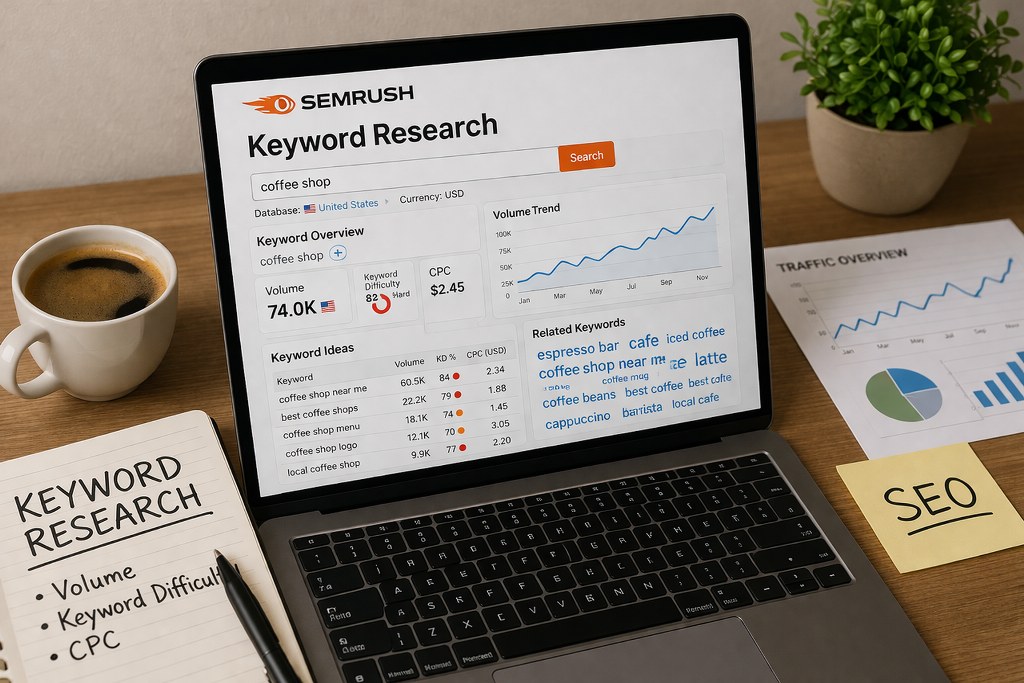 SEO keyword research workspace setup.