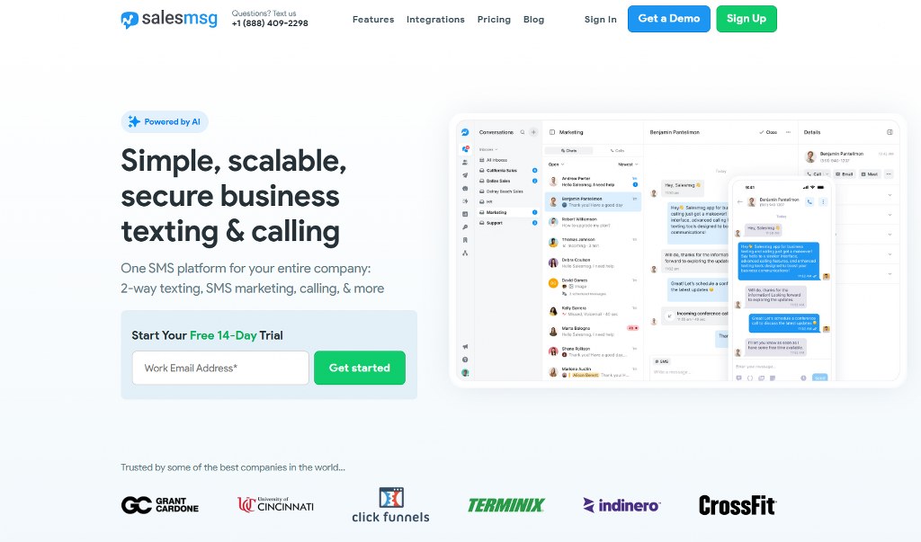 Salesmsg website homepage.
