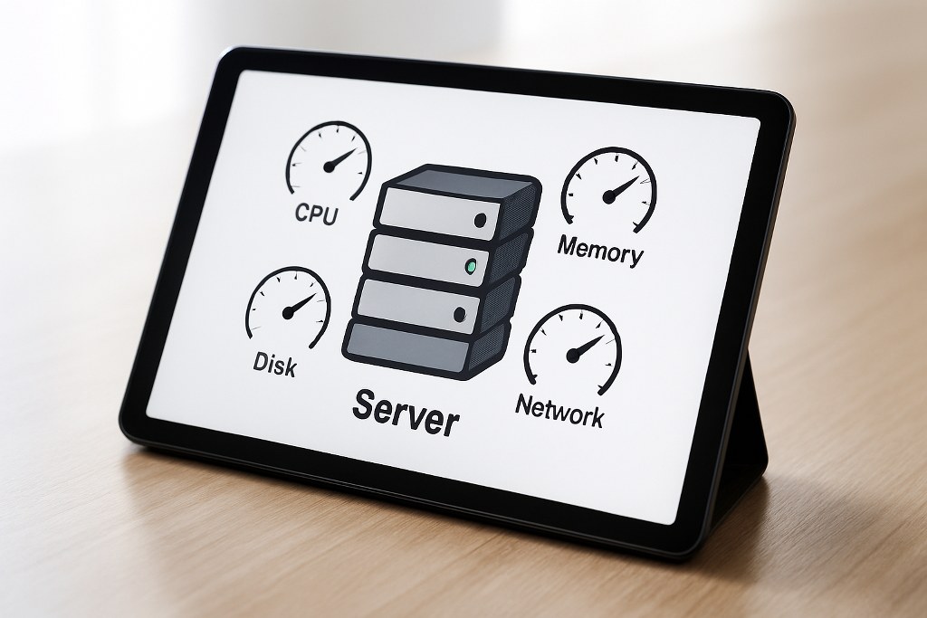 Server health metrics on a tablet.