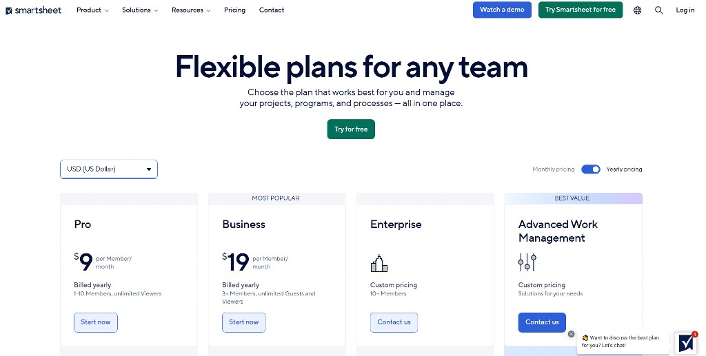 Smartsheet's pricing.