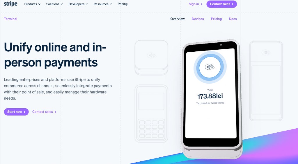 Stripe Terminal website homepage.