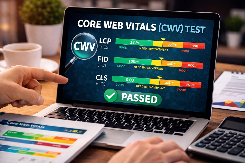 Successful Core Web Vitals test result.