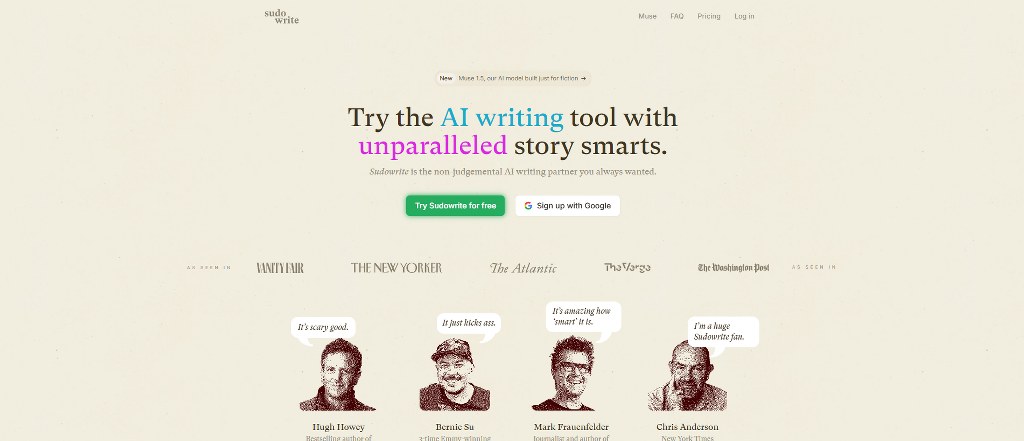 Sudowrite's website.