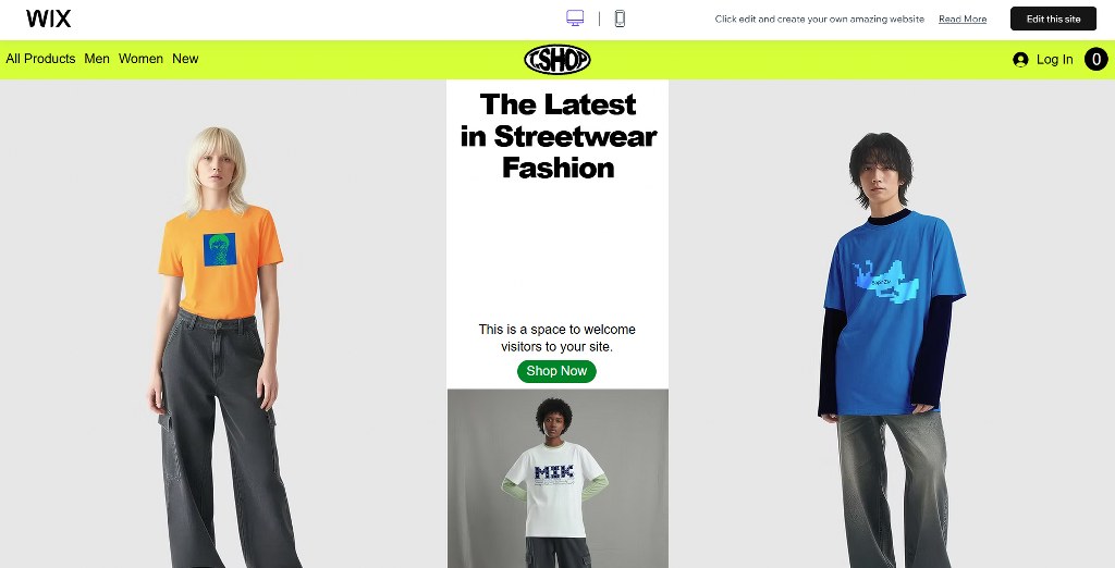 T-Shop template on Wix.