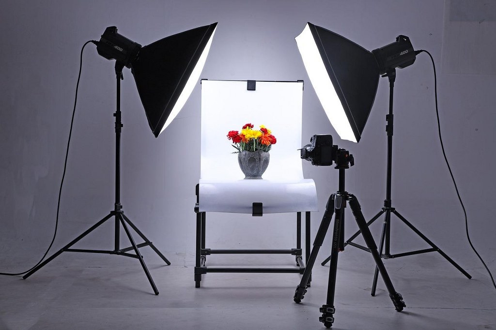 Taking a professional photo of a flower in a vase.