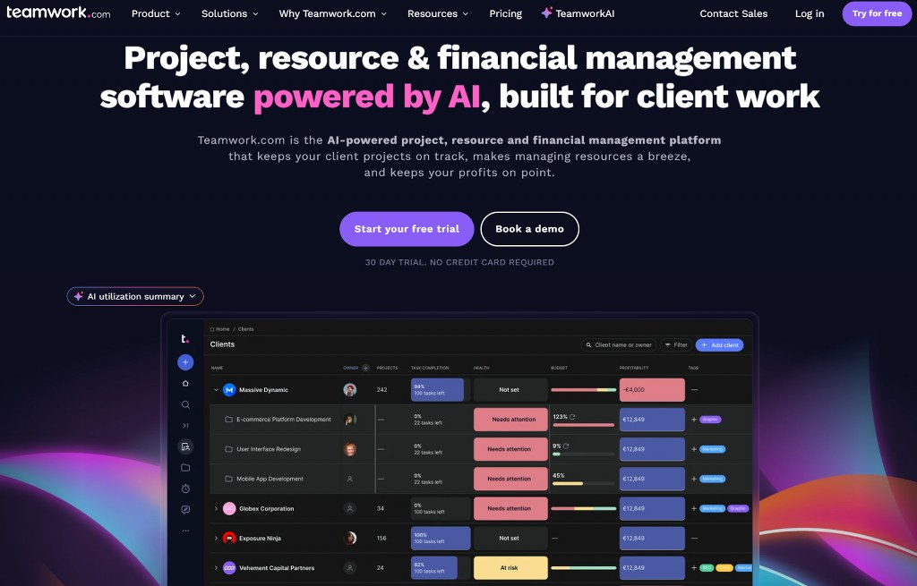 Teamwork's website homepage.