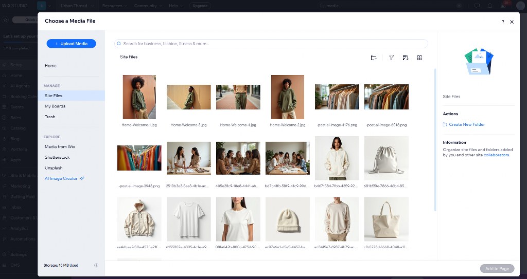 Uploading media to your site on Wix.