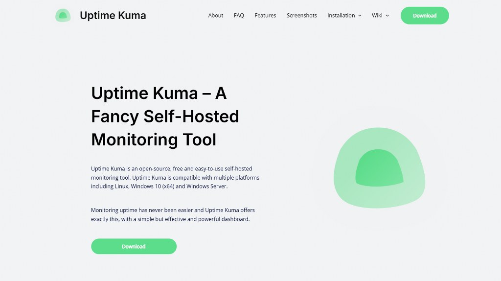 Uptime Kuma website homepage.