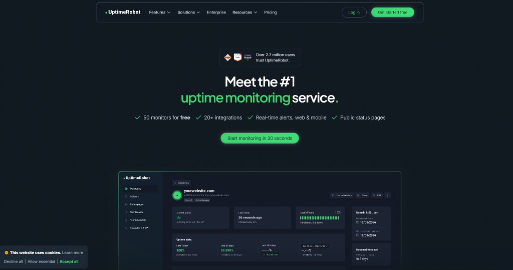 UptimeRobot website homepage.