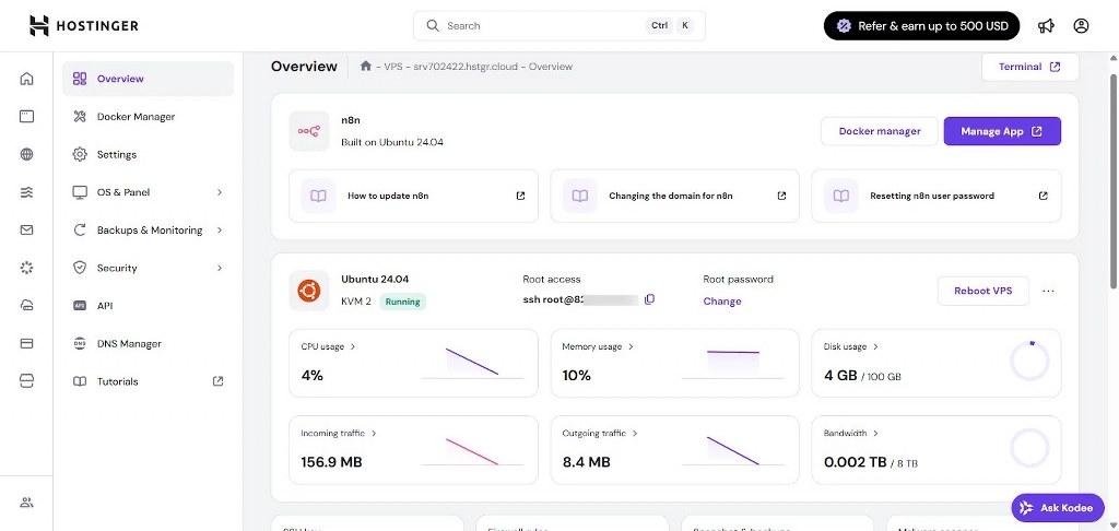 VPS overview and resource usage