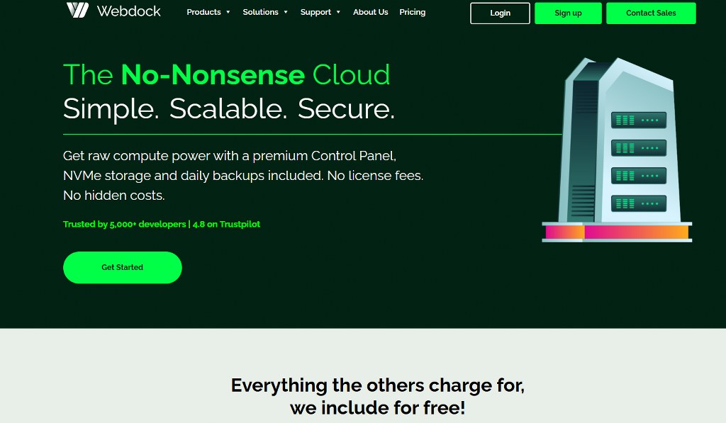 Webdock's homepage.