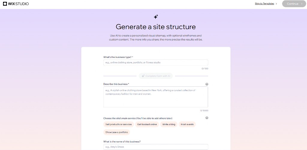 Wix AI generation site.