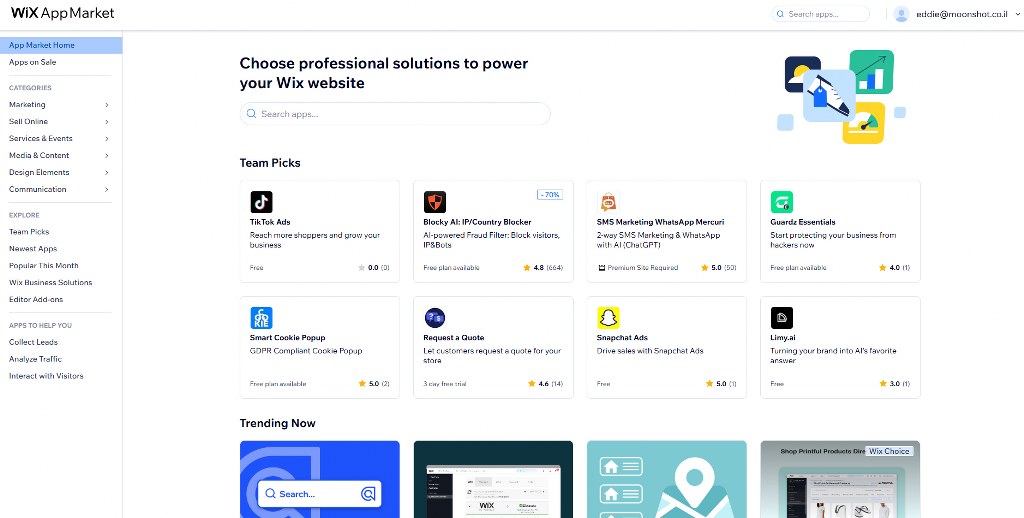 Wix App Market website.