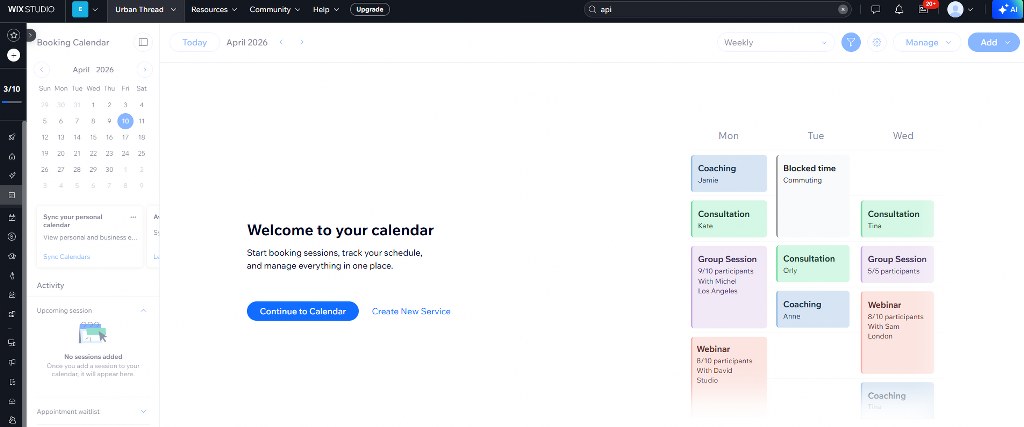 Wix Bookings page.