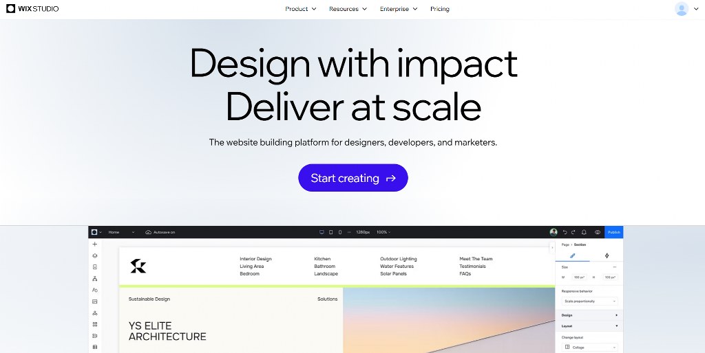 Wix Studio homepage.